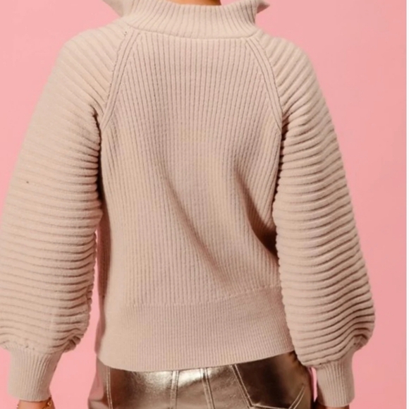 So Me Taupe Half Zip Ribbed Sweater - Picture 3 of 8